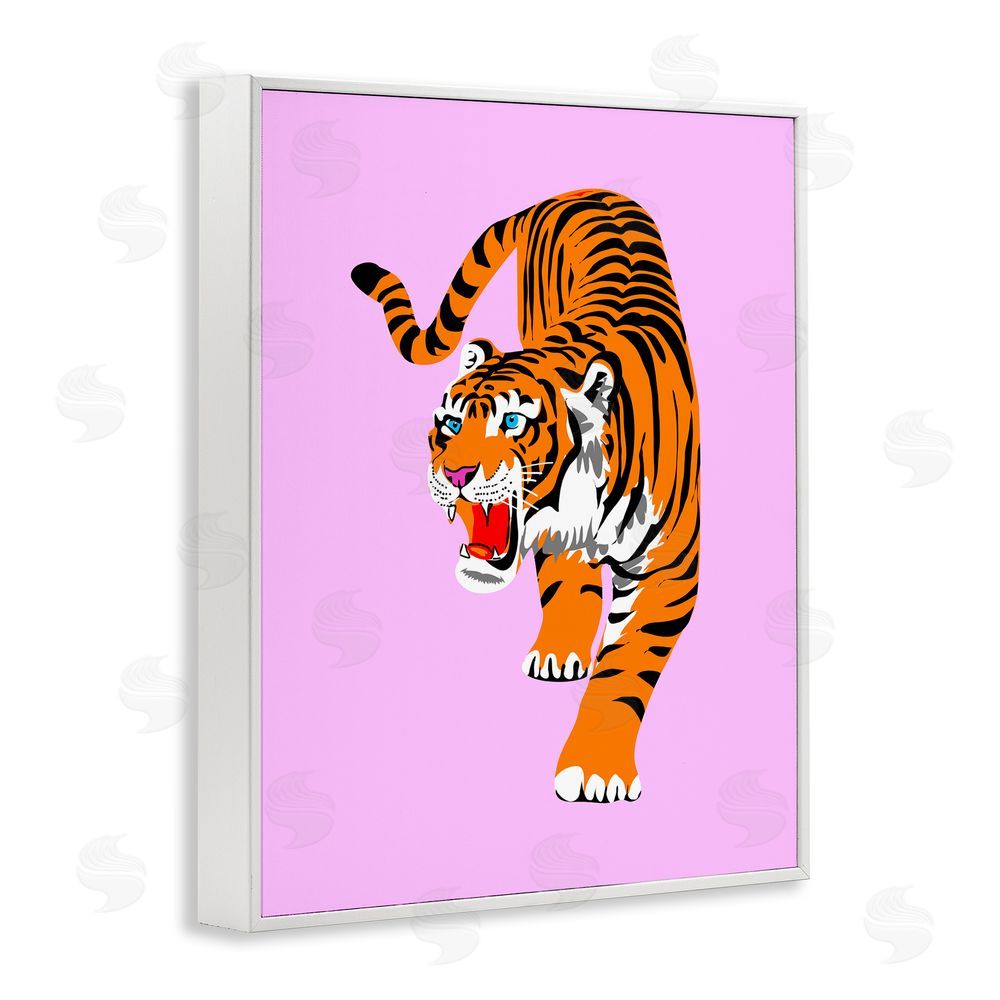 House of Lulu Roaring Tiger on Pink White Framed Giclee Wall Art Print