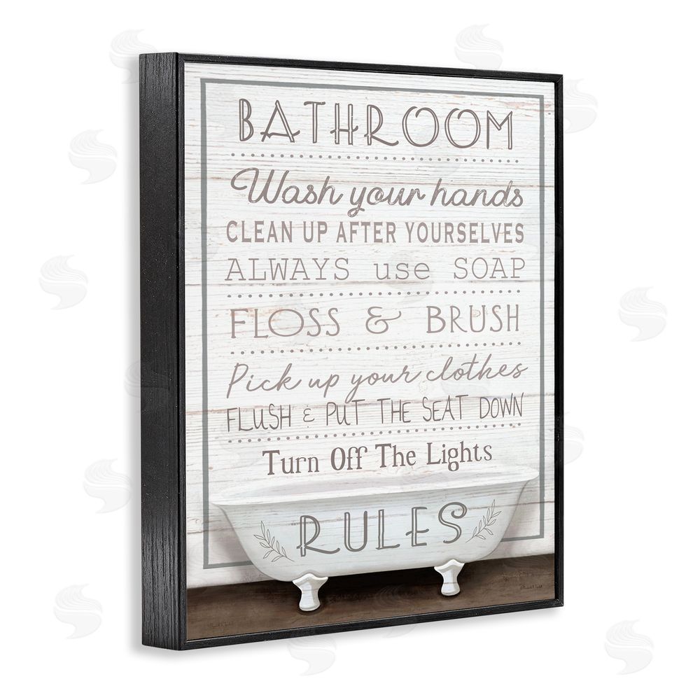 Elizabeth Tyndall Rustic Bathroom Rules Tub Black Framed Giclee Wall Art Print