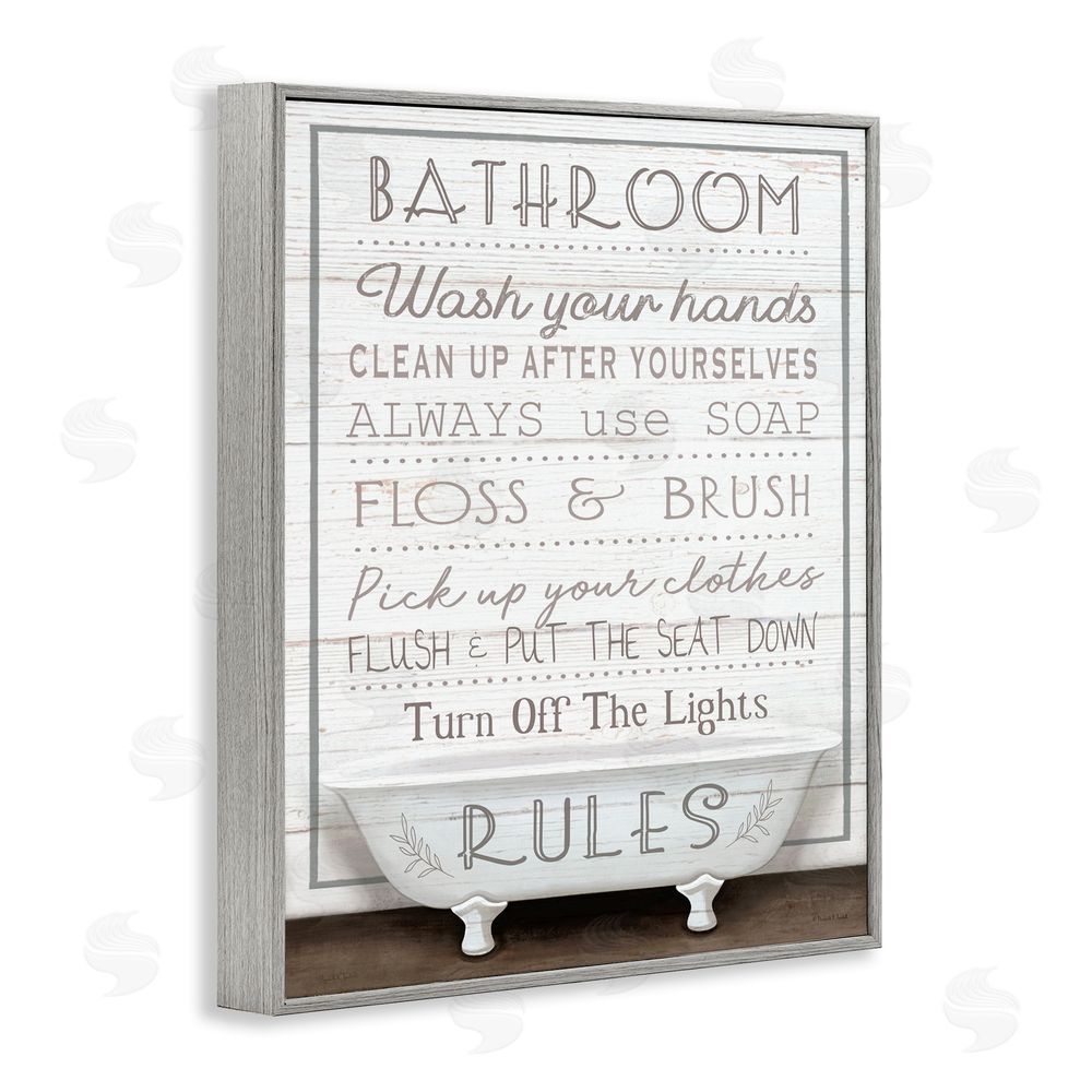 Elizabeth Tyndall Rustic Bathroom Rules Tub Gray Framed Giclee Wall Art Print
