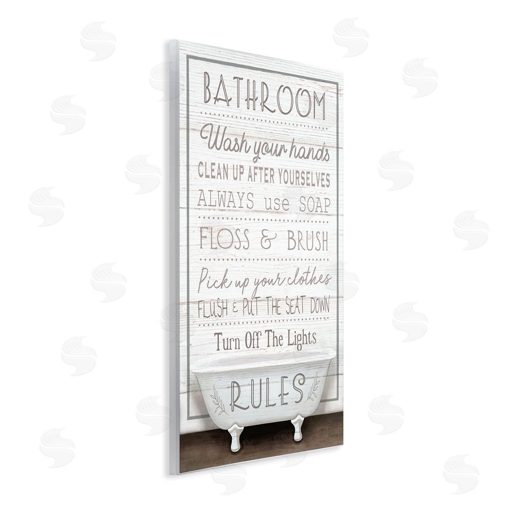 Elizabeth Tyndall Rustic Bathroom Rules Tub Wall Plaque Art Print