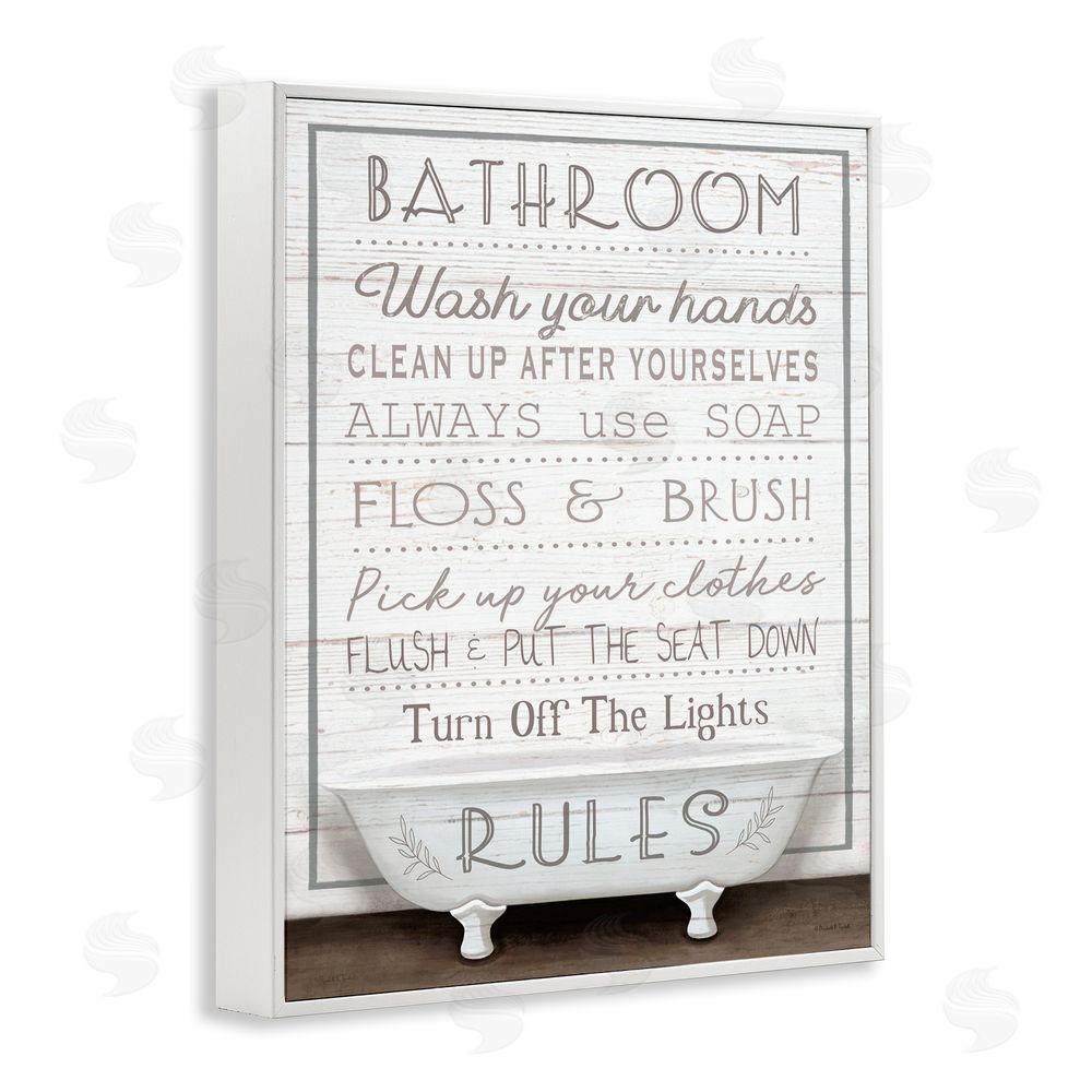 Elizabeth Tyndall Rustic Bathroom Rules Tub White Framed Giclee Wall Art Print