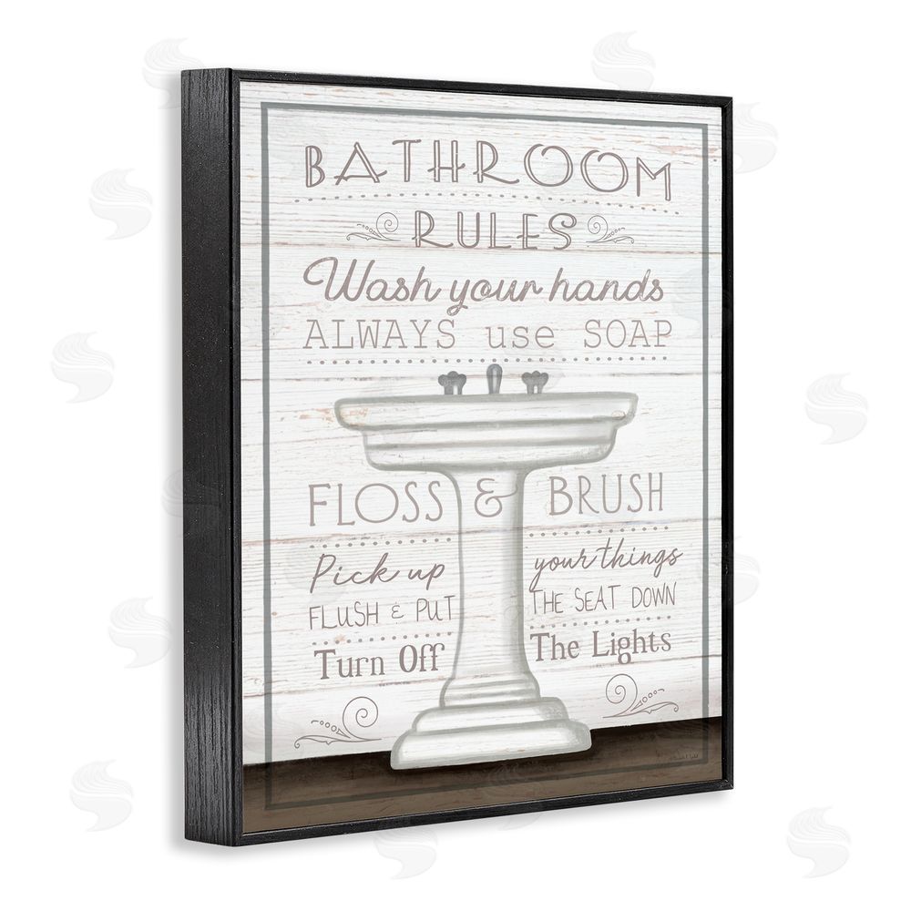 Elizabeth Tyndall Rustic Bathroom Rules Sink Black Framed Giclee Wall Art Print