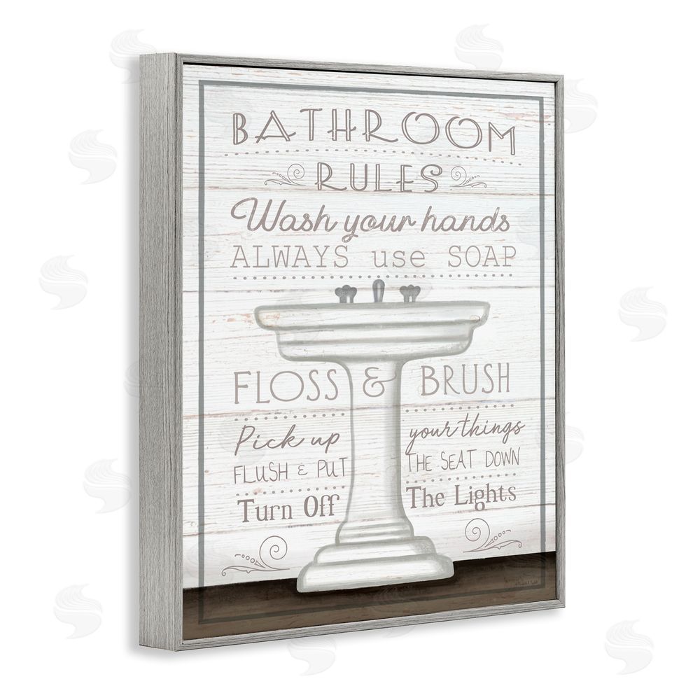 Elizabeth Tyndall Rustic Bathroom Rules Sink Gray Framed Giclee Wall Art Print