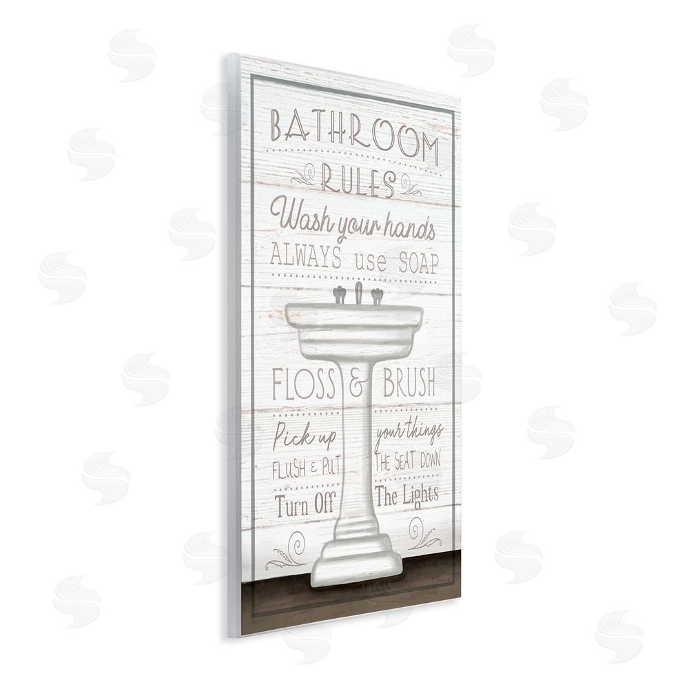 Elizabeth Tyndall Rustic Bathroom Rules Sink Wall Plaque Art Print