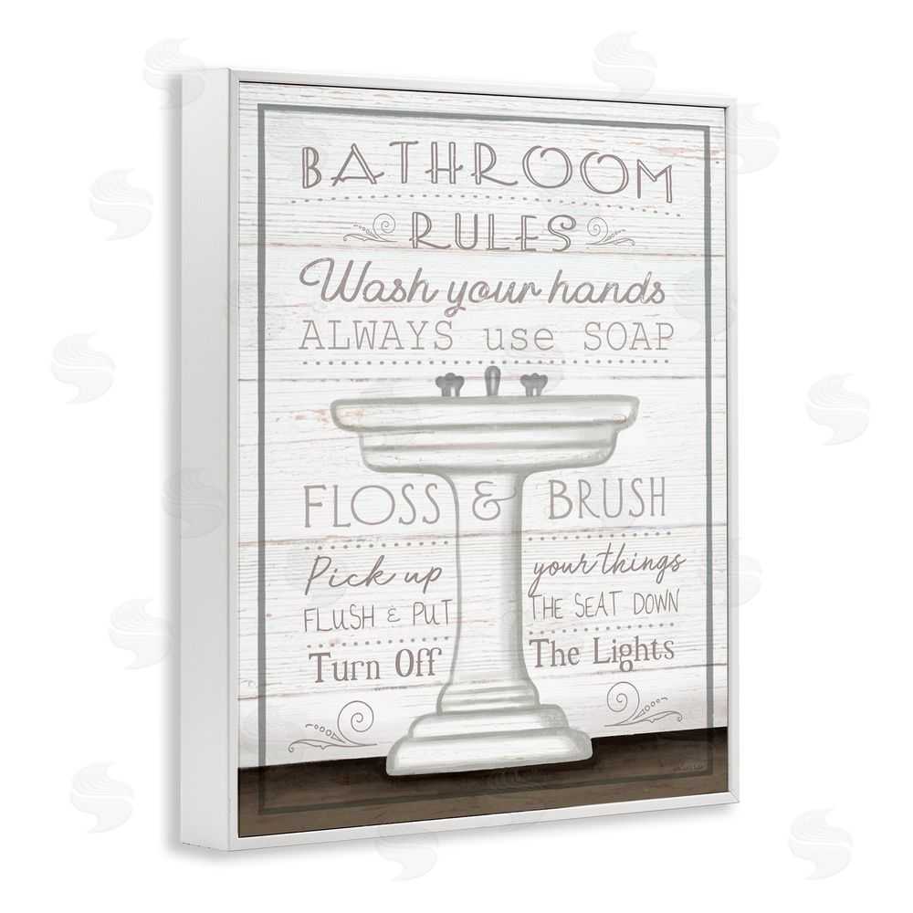 Elizabeth Tyndall Rustic Bathroom Rules Sink White Framed Giclee Wall Art Print