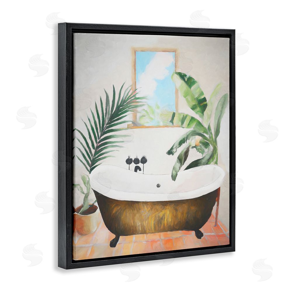 Ramona Murdock Tub with Tropical Plants Black Floating Frame Canvas Wall Art Print