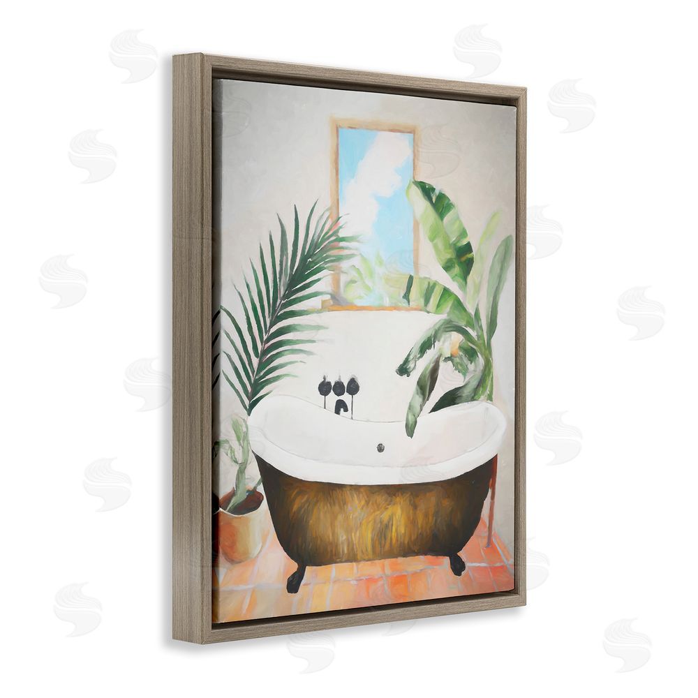 Ramona Murdock Tub with Tropical Plants Brown Floating Frame Canvas Wall Art Print