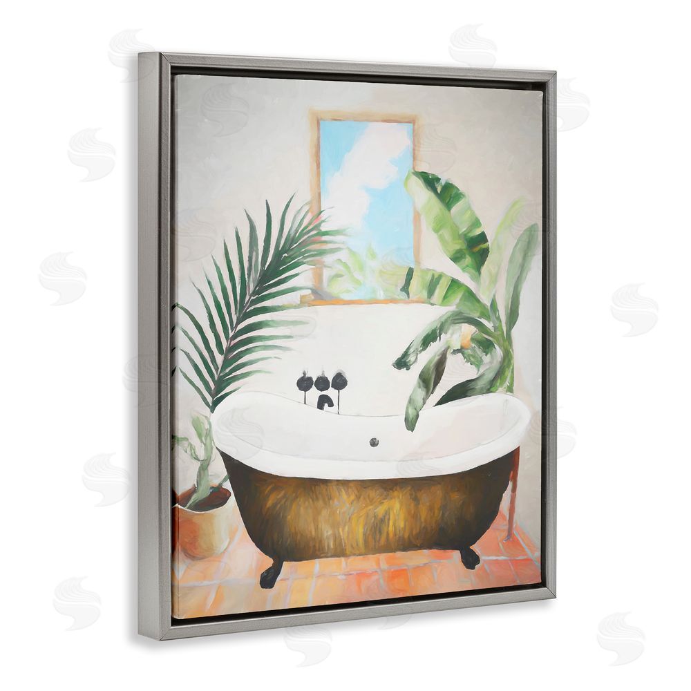 Ramona Murdock Tub with Tropical Plants Grey Floating Frame Canvas Wall Art Print