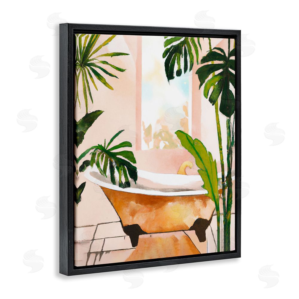Ramona Murdock Tropical Plants & Bathtub Black Floating Frame Canvas Wall Art Print
