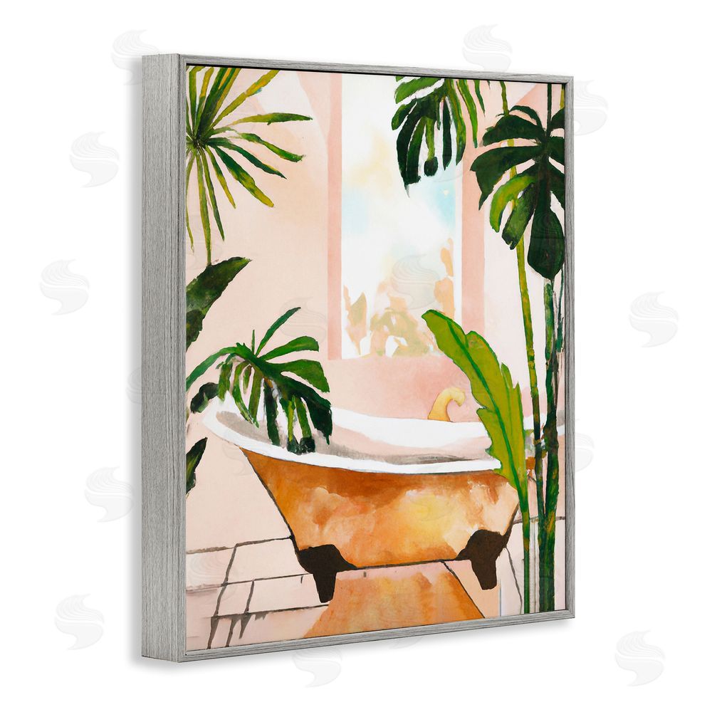 Ramona Murdock Tropical Plants & Bathtub Gray Framed Giclee Wall Art Print