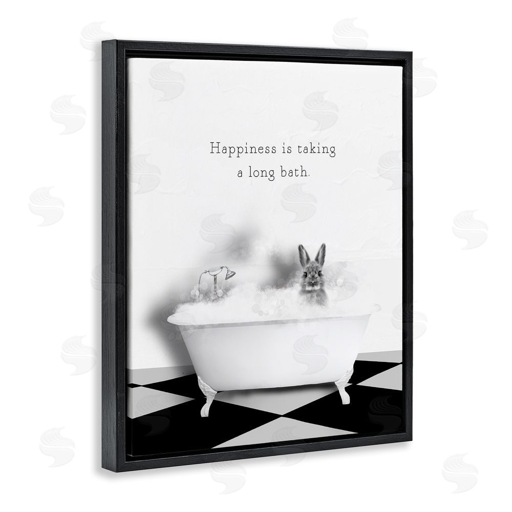 Leah Straatsma Happiness is Long Bath Bunny Black Floating Frame Canvas Wall Art Print