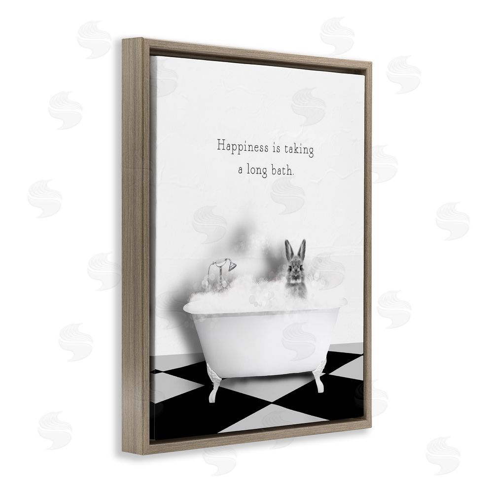Leah Straatsma Happiness is Long Bath Bunny Brown Floating Frame Canvas Wall Art Print