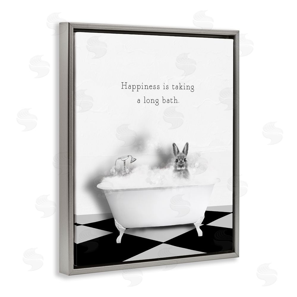 Leah Straatsma Happiness is Long Bath Bunny Grey Floating Frame Canvas Wall Art Print