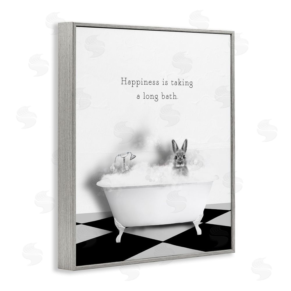 Leah Straatsma Happiness is Long Bath Bunny Gray Framed Giclee Wall Art Print