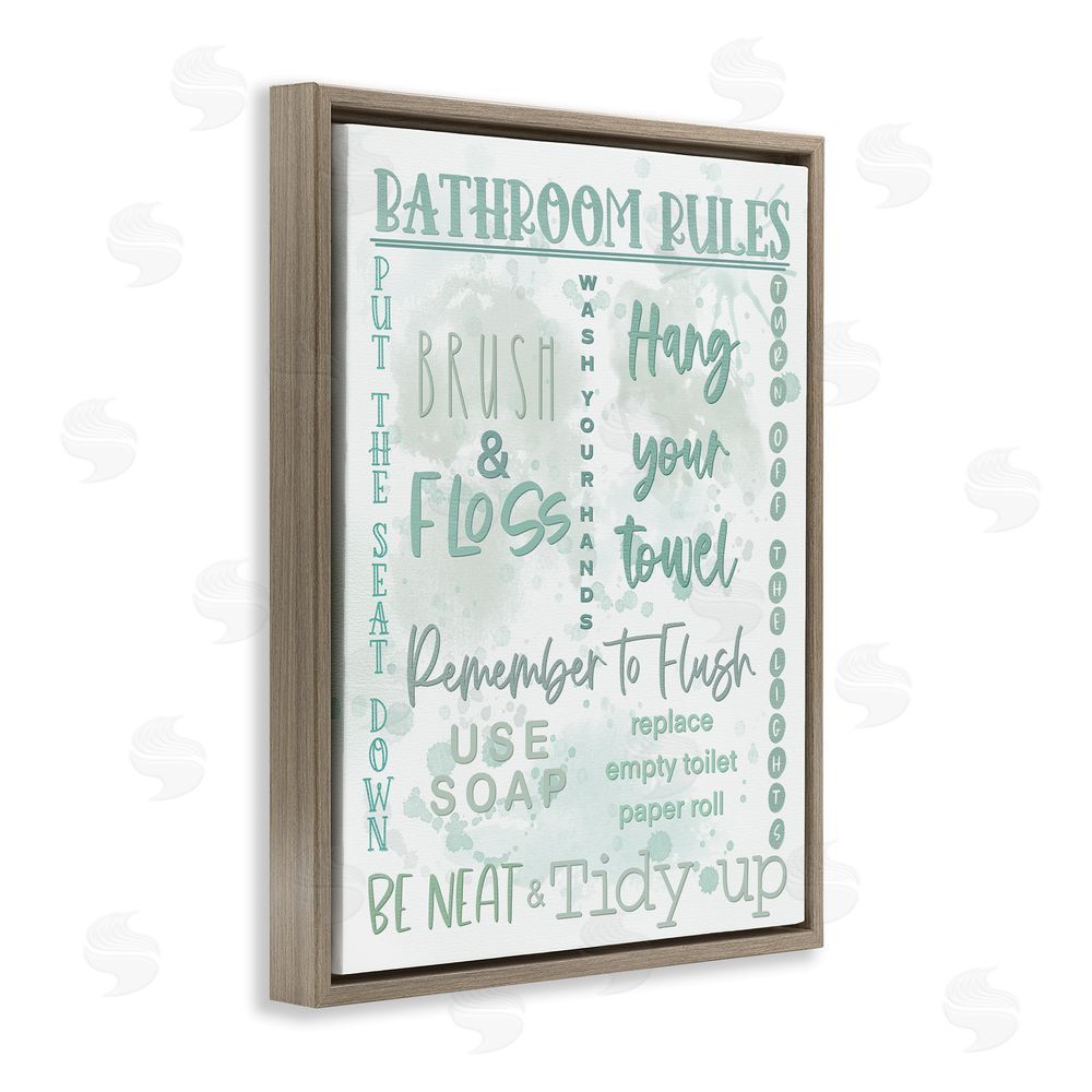 Matthew Piotrowicz Green Bathroom Rules Brown Floating Frame Canvas Wall Art Print