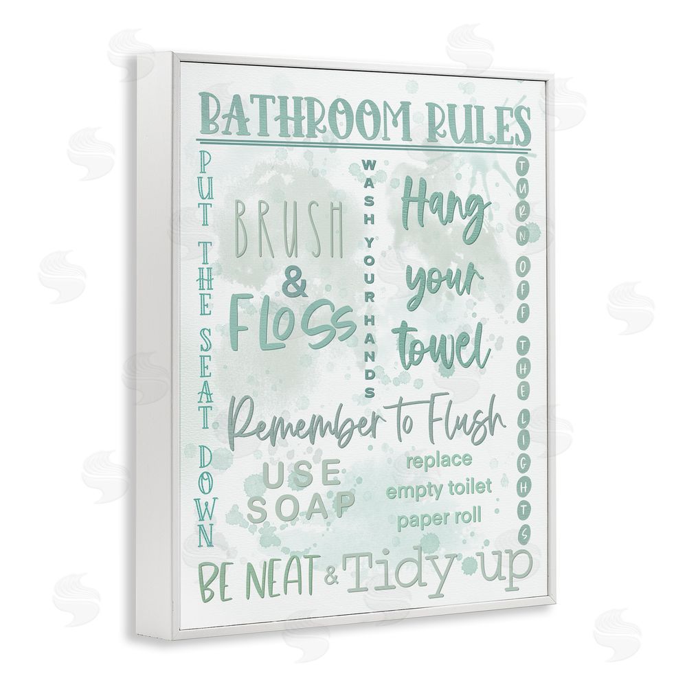 Matthew Piotrowicz Green Bathroom Rules White Framed Giclee Wall Art Print