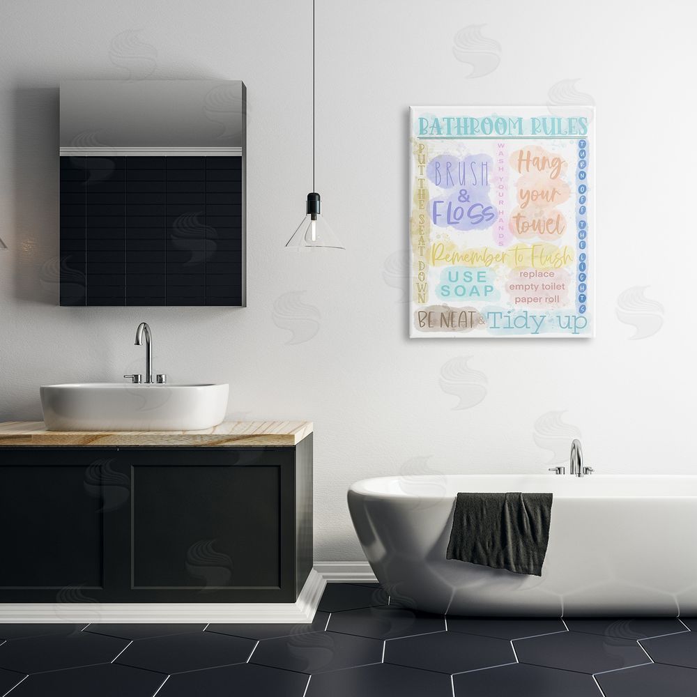 Matthew Piotrowicz Fun Bathroom Rules Canvas Wall Art Print in Room