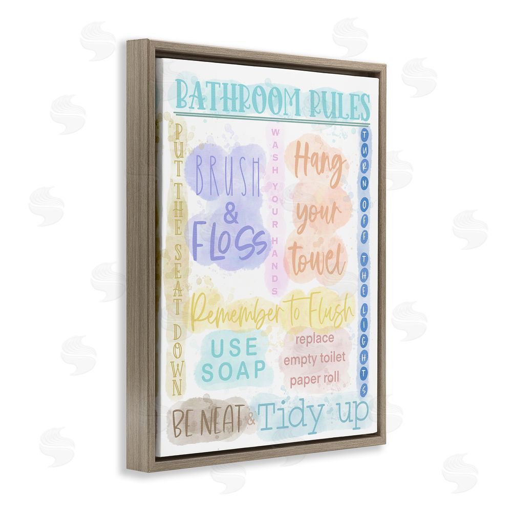 Matthew Piotrowicz Fun Bathroom Rules Brown Floating Frame Canvas Wall Art Print