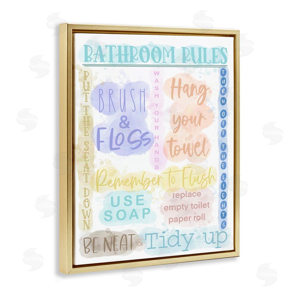 Matthew Piotrowicz Fun Bathroom Rules Gold Floating Frame Canvas Wall Art Print