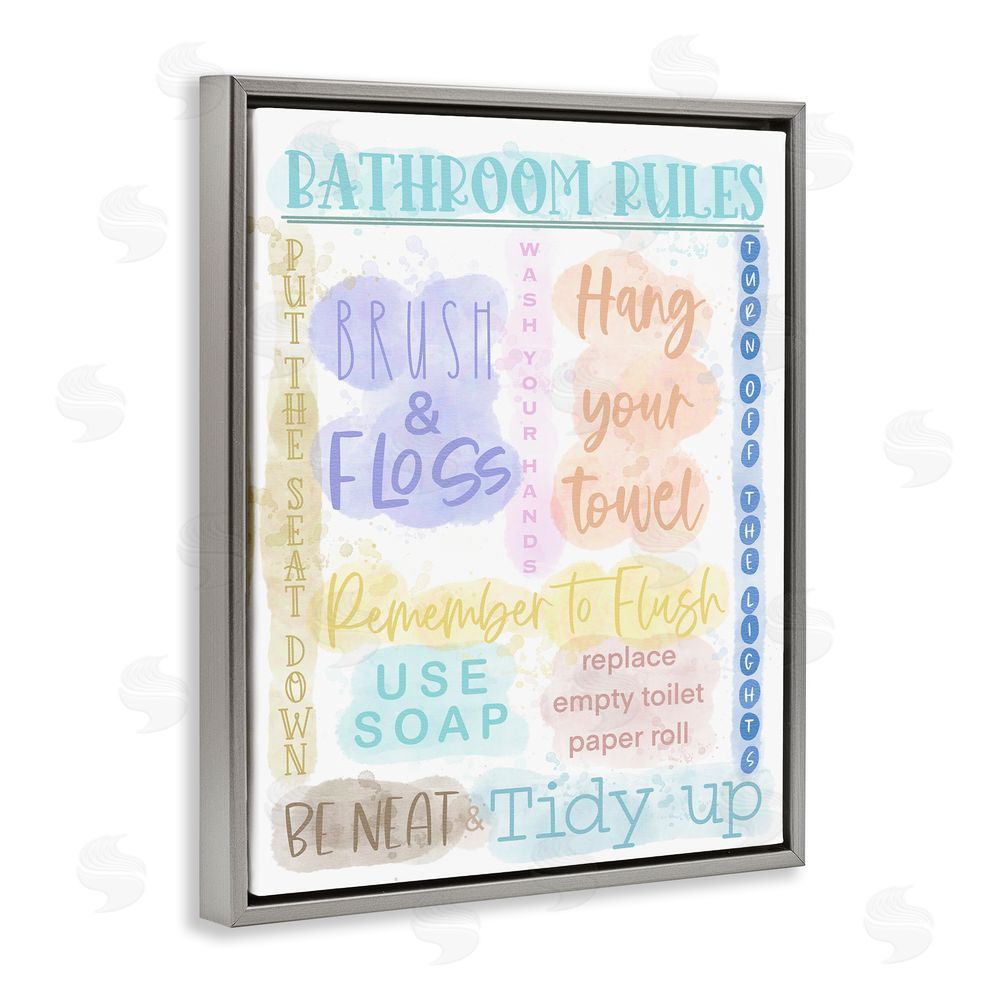Matthew Piotrowicz Fun Bathroom Rules Grey Floating Frame Canvas Wall Art Print