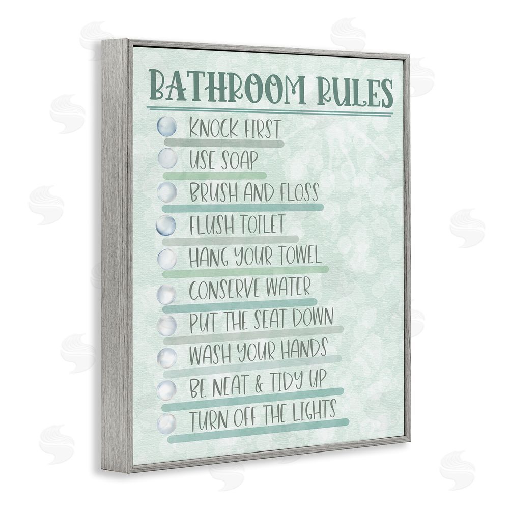 Matthew Piotrowicz Bathroom Rules on Green Gray Framed Giclee Wall Art Print