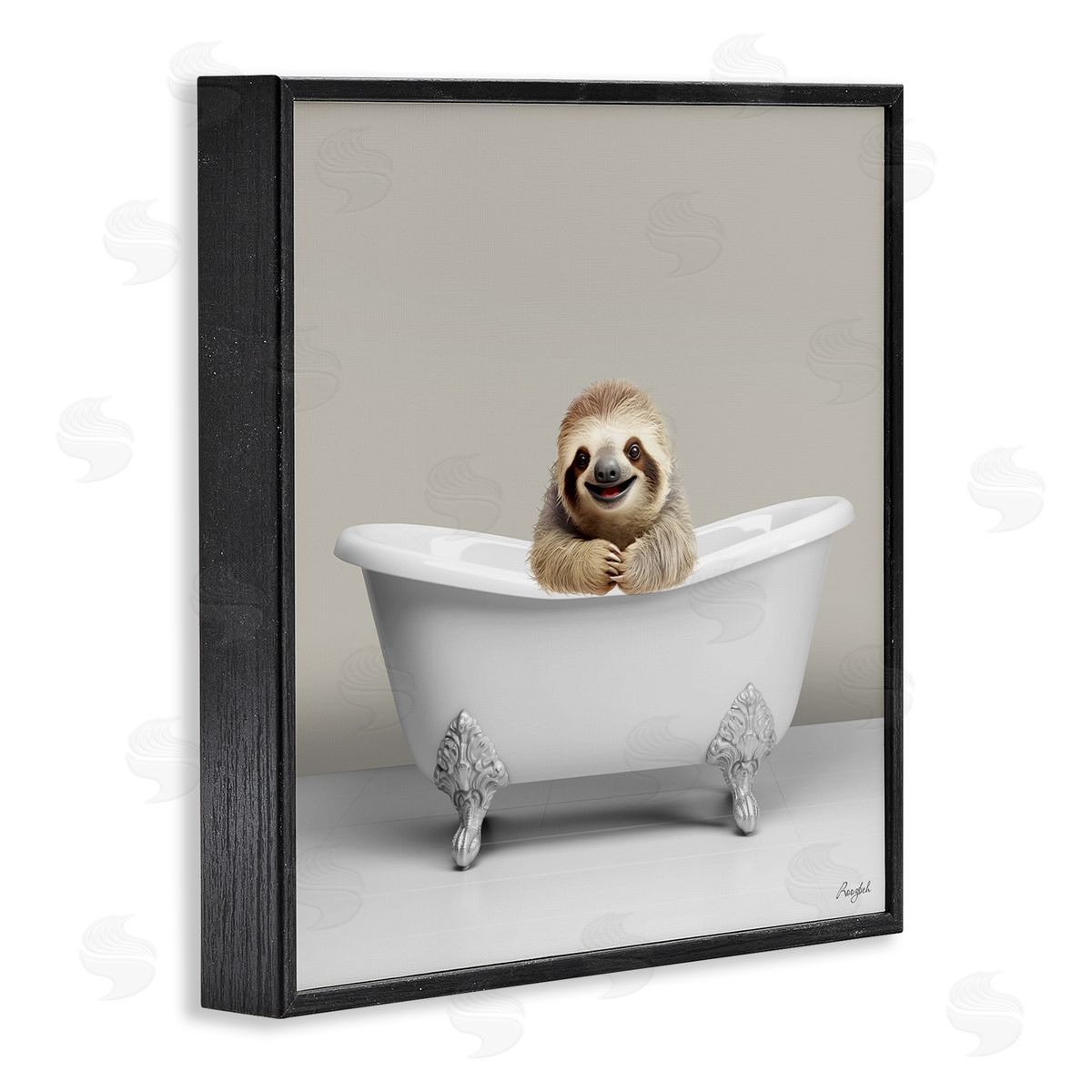 Happy Sloth in Bathtub Black Frame Print Wall Art, Home Decor by Roozbeh