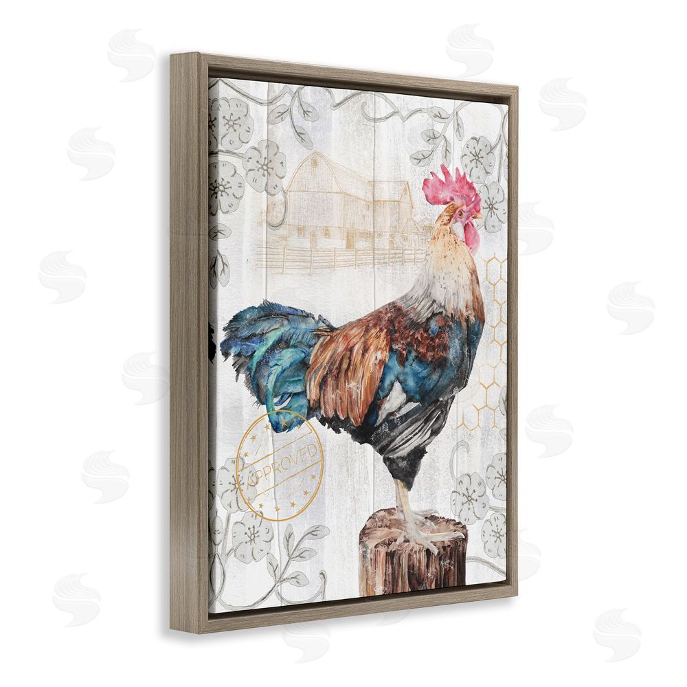 Studio 731 rep. Levison Designs Rooster with Vintage Pattern Brown Floating Frame Canvas Wall Art Print