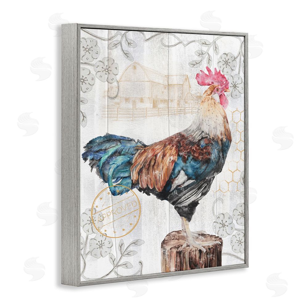 Studio 731 rep. Levison Designs Rooster with Vintage Pattern Gray Framed Giclee Wall Art Print
