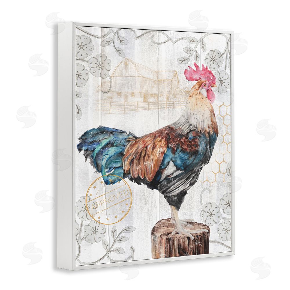 Studio 731 rep. Levison Designs Rooster with Vintage Pattern White Framed Giclee Wall Art Print