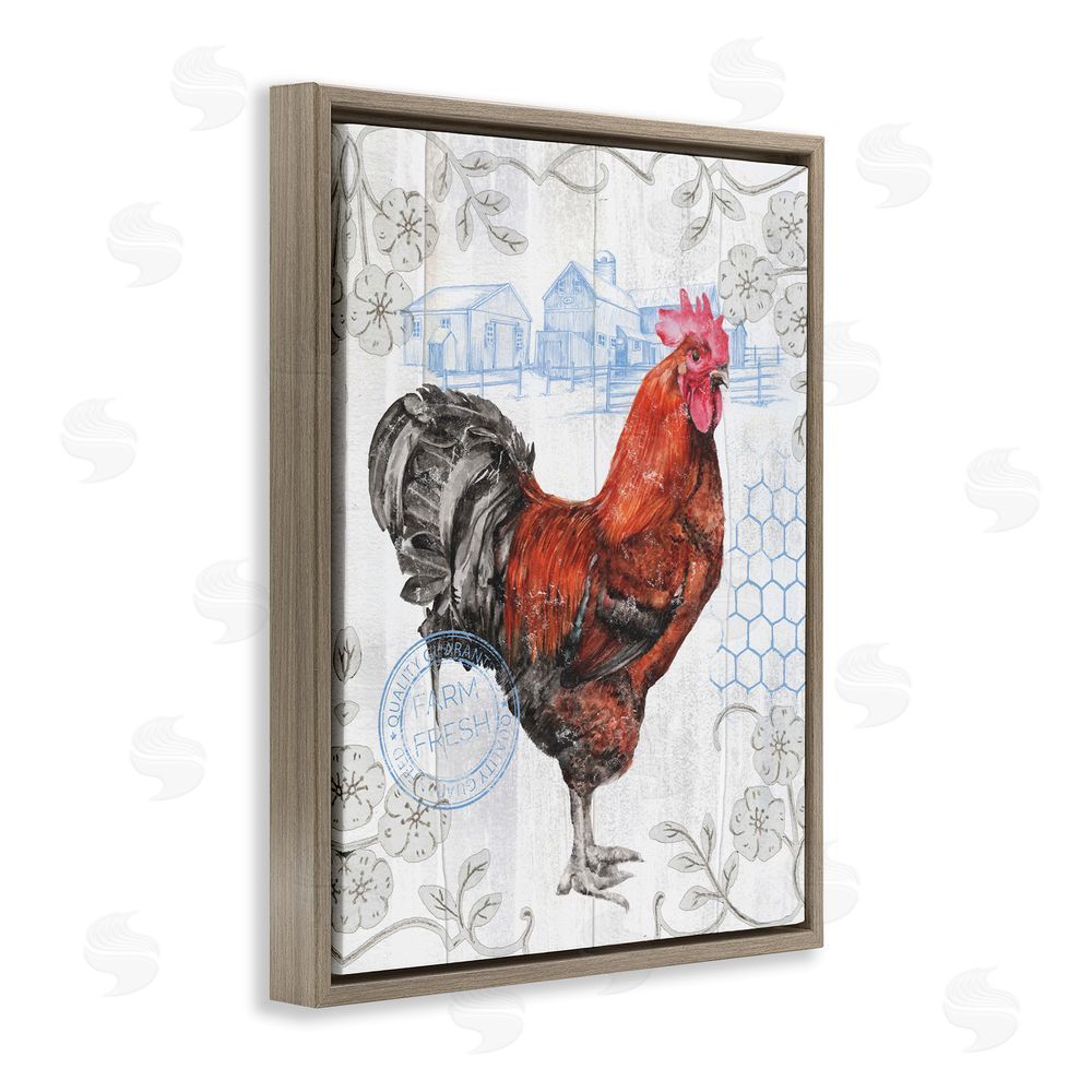 Studio 731 rep. Levison Designs Rustic Farmhouse Rooster Brown Floating Frame Canvas Wall Art Print