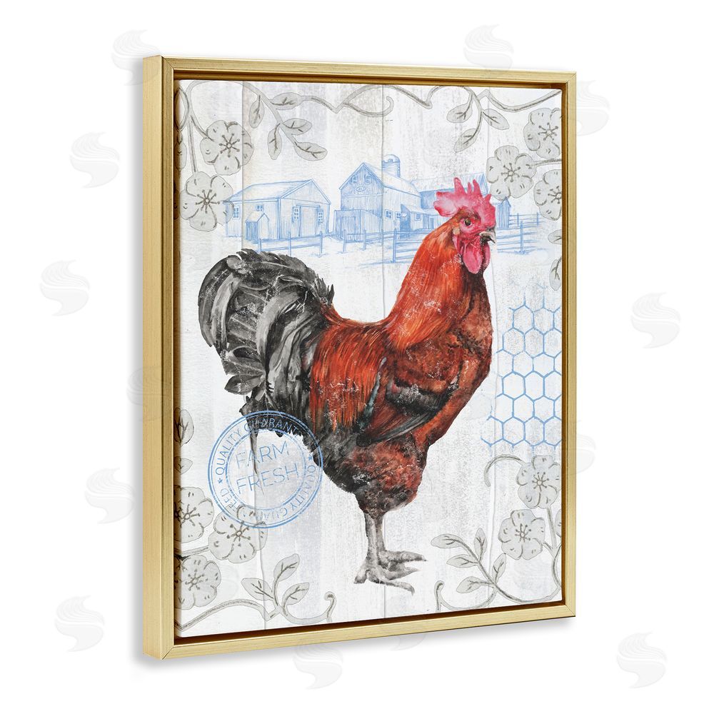Studio 731 rep. Levison Designs Rustic Farmhouse Rooster Gold Floating Frame Canvas Wall Art Print