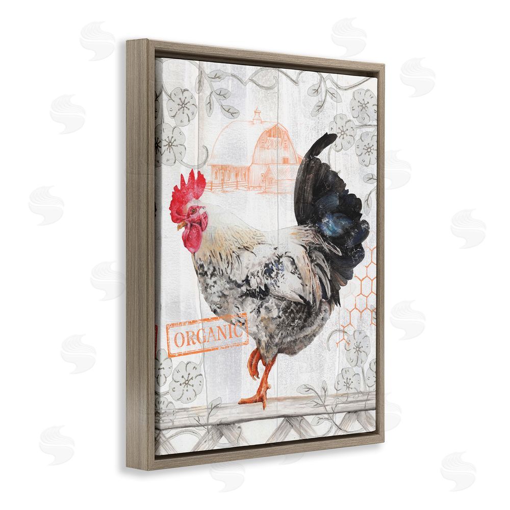 Studio 731 rep. Levison Designs Organic Pattern Rooster Brown Floating Frame Canvas Wall Art Print