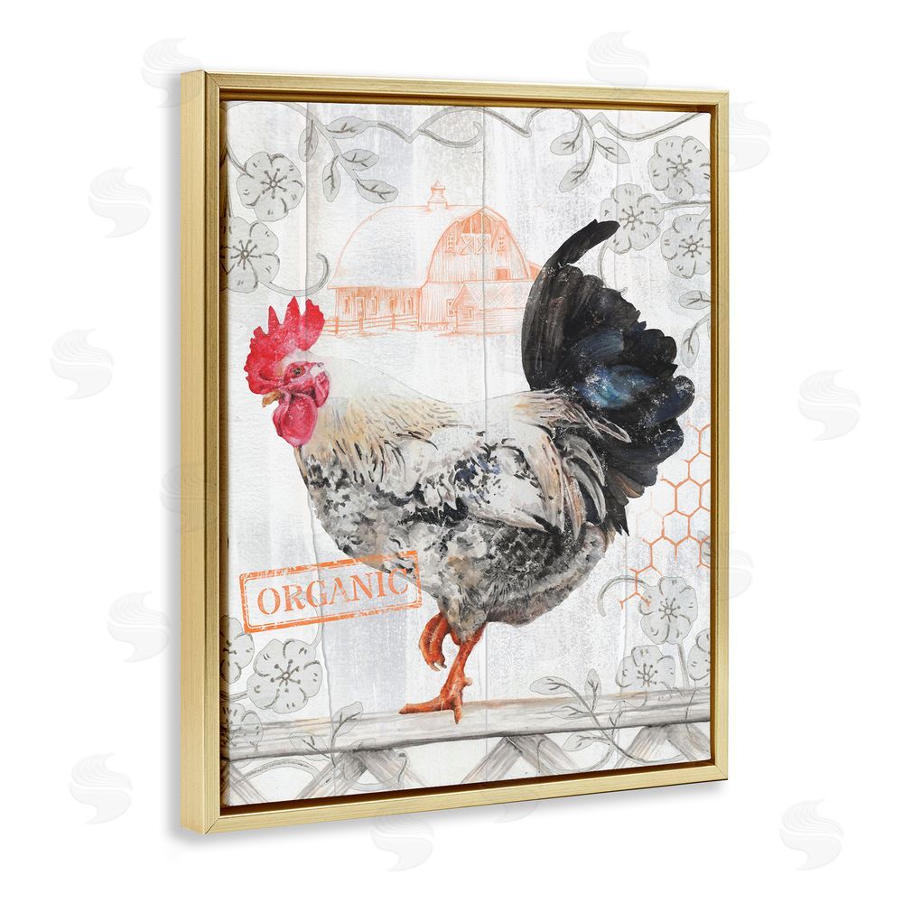 Studio 731 rep. Levison Designs Organic Pattern Rooster Gold Floating Frame Canvas Wall Art Print