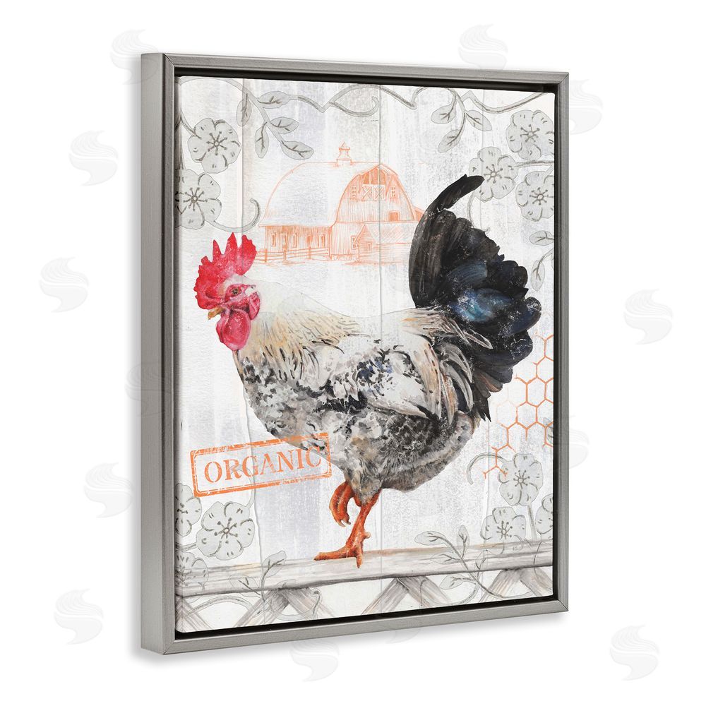 Studio 731 rep. Levison Designs Organic Pattern Rooster Grey Floating Frame Canvas Wall Art Print