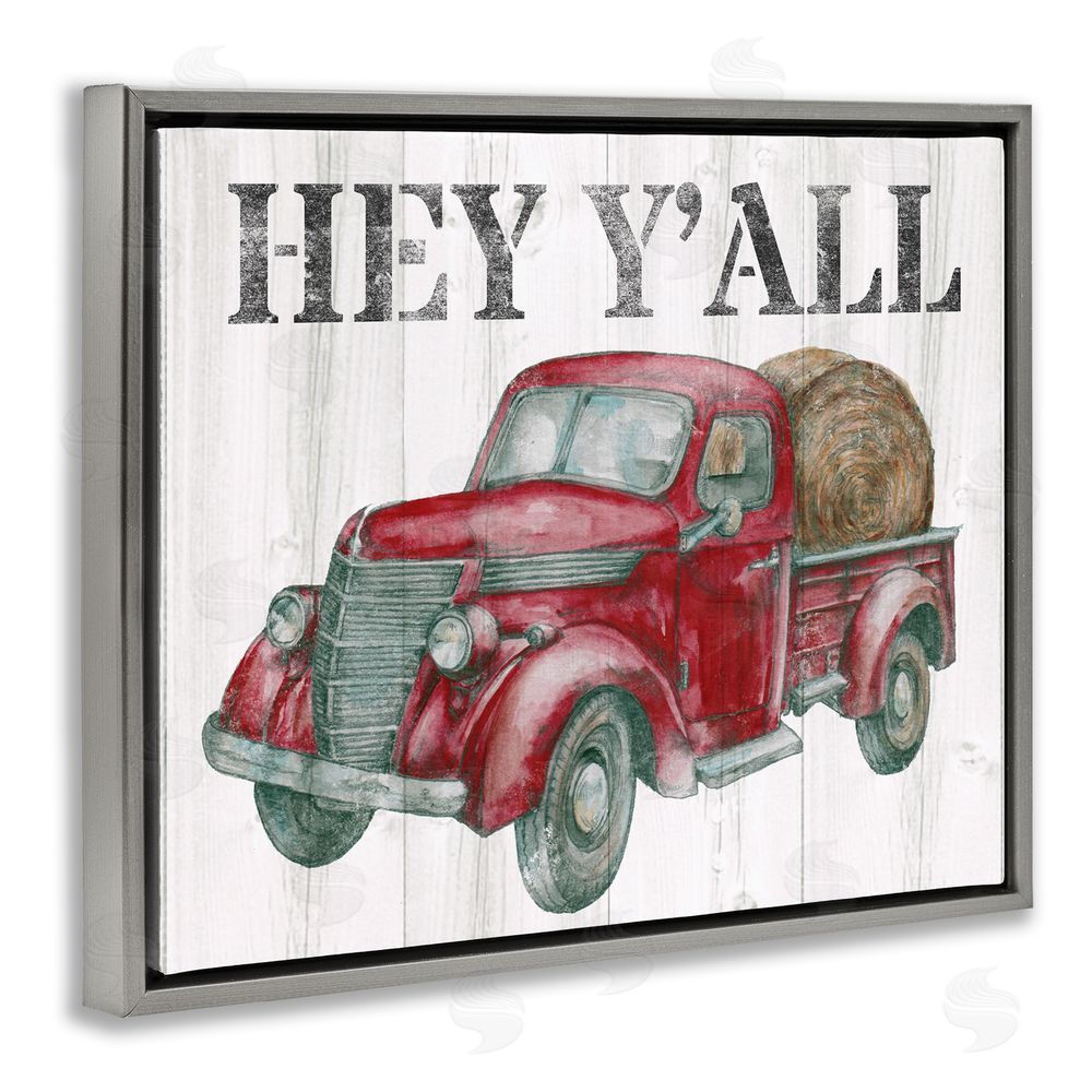 Studio 731 rep. Levison Designs Hey Y'all Country Truck Grey Floating Frame Canvas Wall Art Print
