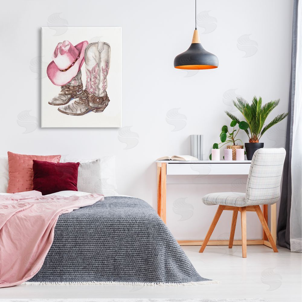 Paul Mathenia Pink Glam Cowgirl Boots Canvas Wall Art Print in Room