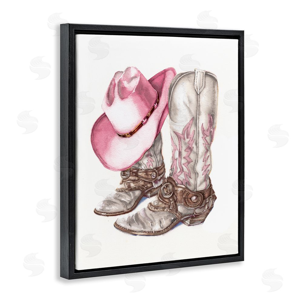 Paul Mathenia Pink Glam Cowgirl Boots Black Floating Frame Canvas Wall Art Print