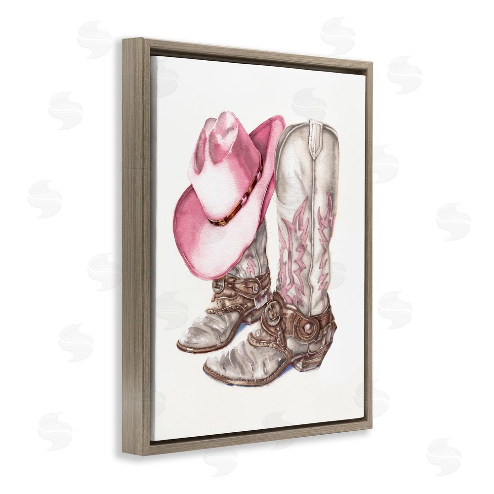 Paul Mathenia Pink Glam Cowgirl Boots Brown Floating Frame Canvas Wall Art Print
