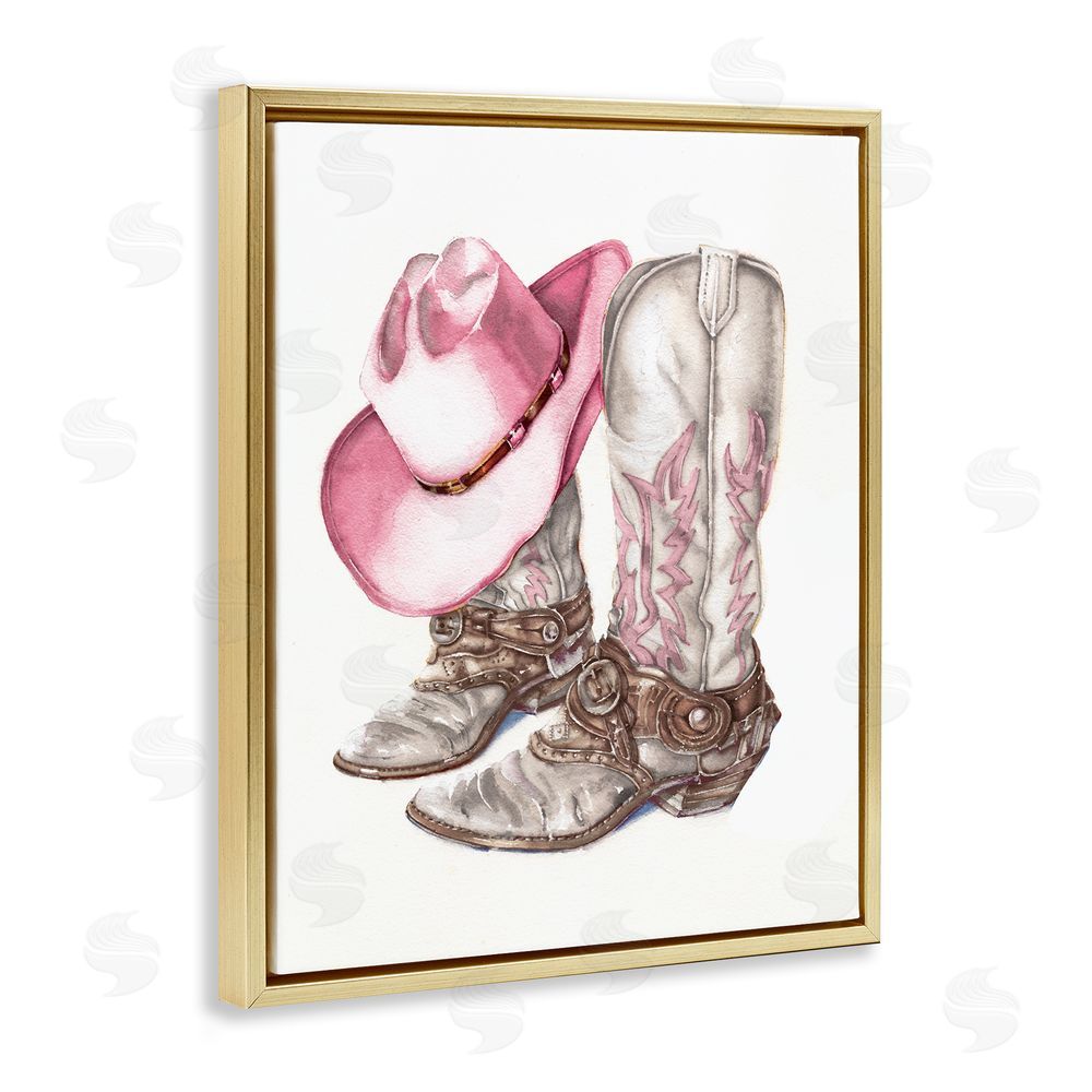 Paul Mathenia Pink Glam Cowgirl Boots Gold Floating Frame Canvas Wall Art Print
