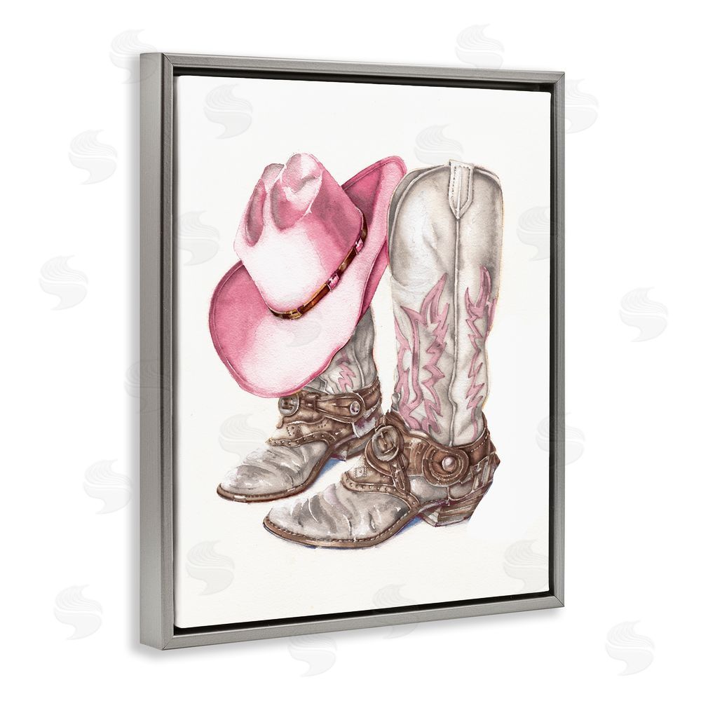 Paul Mathenia Pink Glam Cowgirl Boots Grey Floating Frame Canvas Wall Art Print