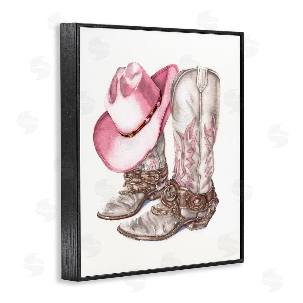 Paul Mathenia Pink Glam Cowgirl Boots Black Framed Giclee Wall Art Print
