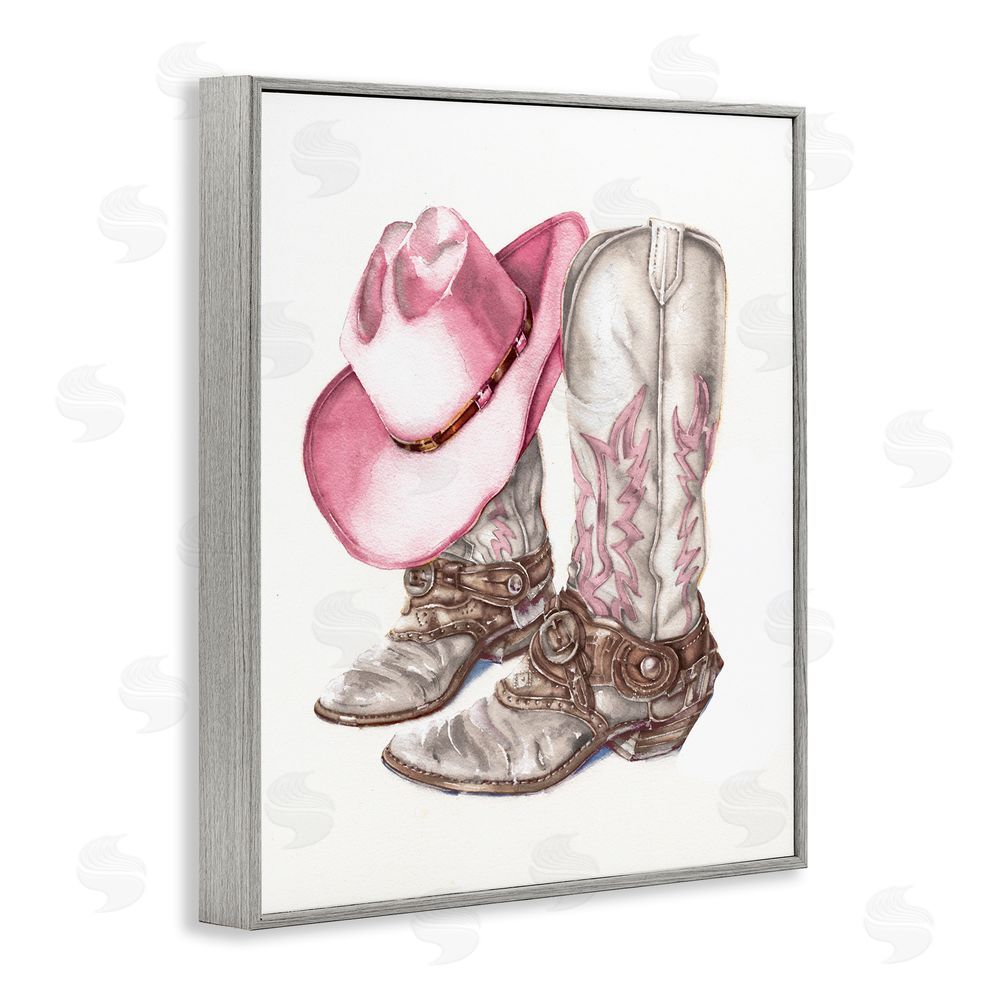 Paul Mathenia Pink Glam Cowgirl Boots Gray Framed Giclee Wall Art Print
