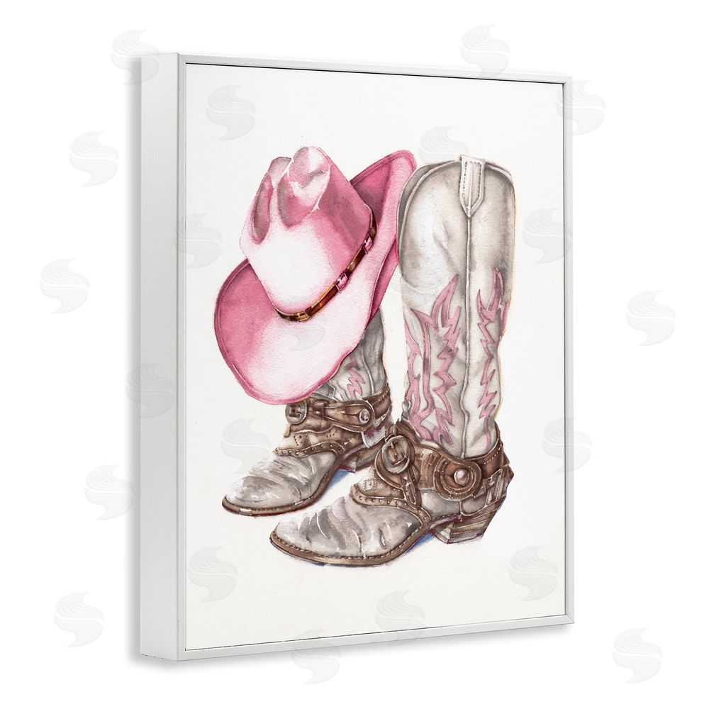 Paul Mathenia Pink Glam Cowgirl Boots White Framed Giclee Wall Art Print