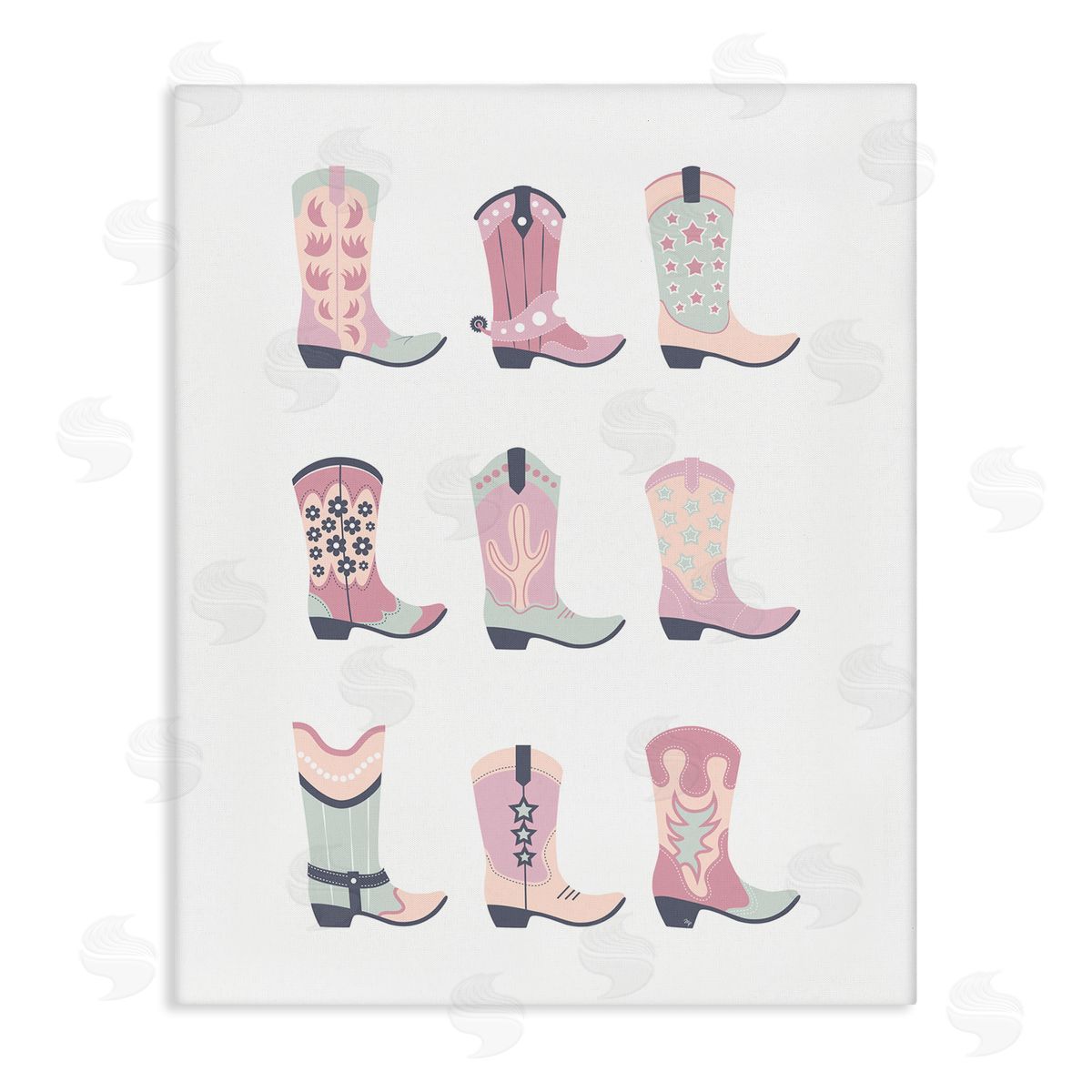 Martina Pavlova Various Pastel Cowgirl Boots Stretched Canvas Wall Art Print