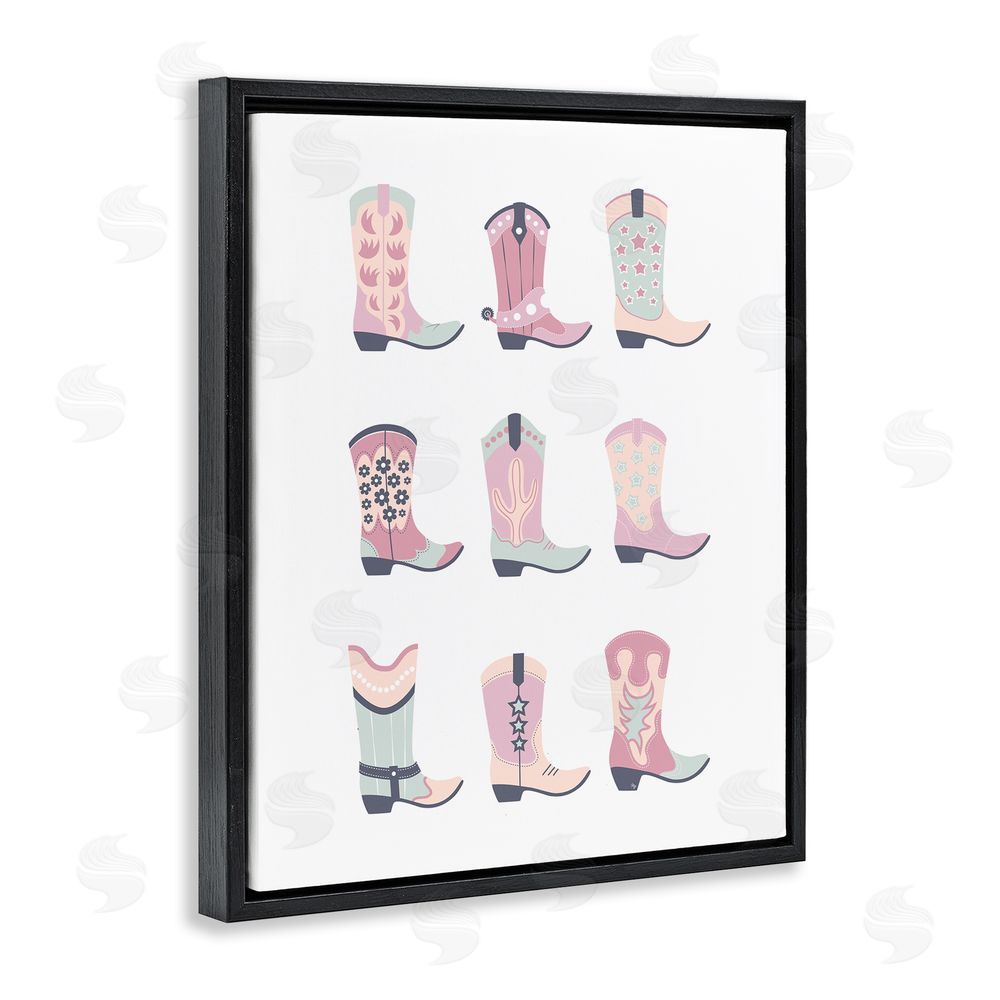 Martina Pavlova Various Pastel Cowgirl Boots Black Floating Frame Canvas Wall Art Print