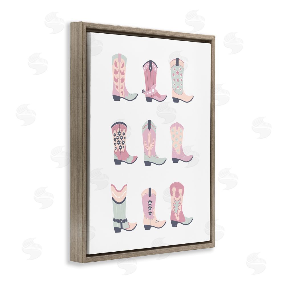 Martina Pavlova Various Pastel Cowgirl Boots Brown Floating Frame Canvas Wall Art Print
