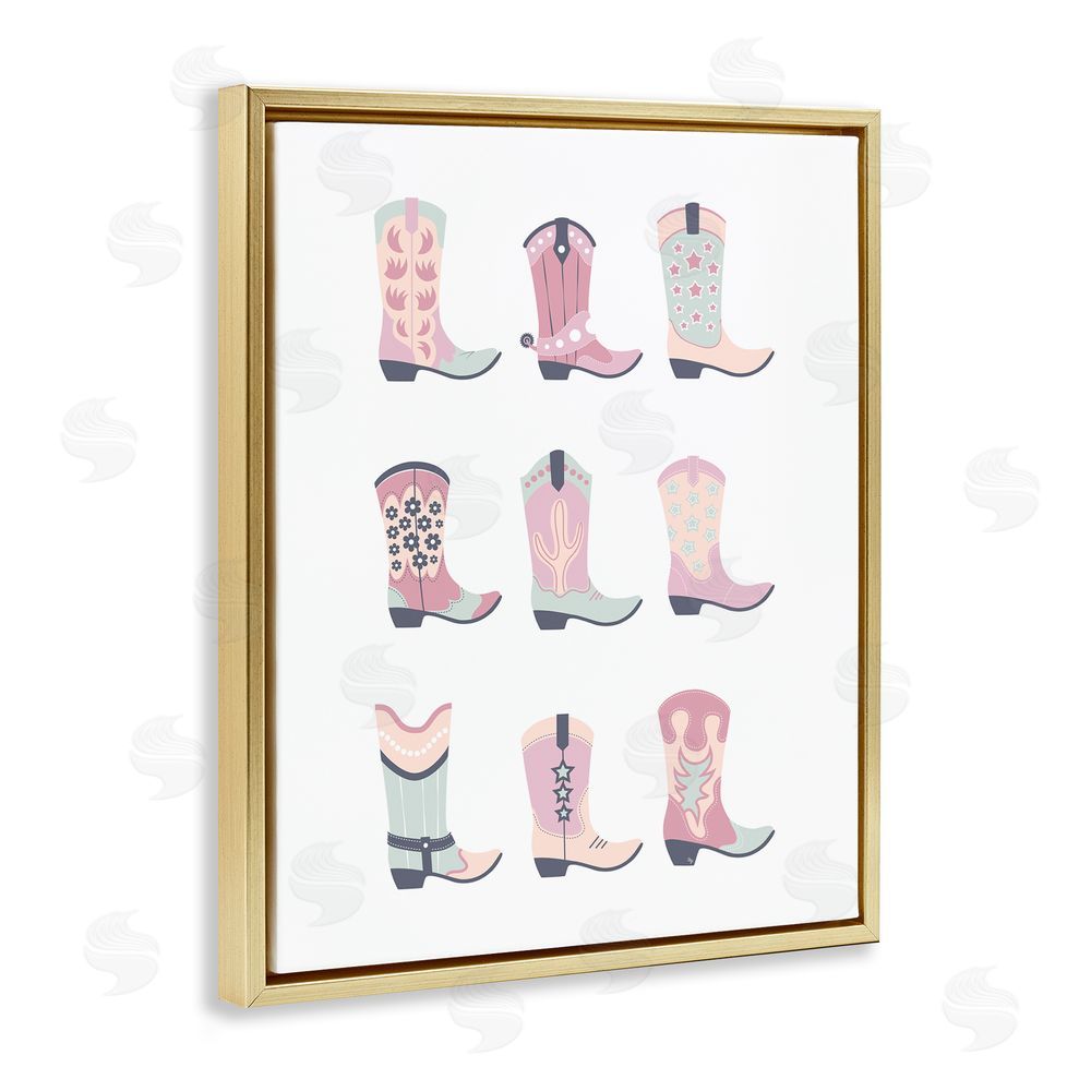 Martina Pavlova Various Pastel Cowgirl Boots Gold Floating Frame Canvas Wall Art Print