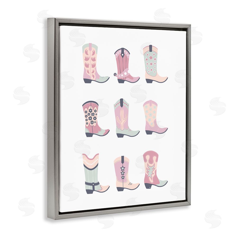 Martina Pavlova Various Pastel Cowgirl Boots Grey Floating Frame Canvas Wall Art Print