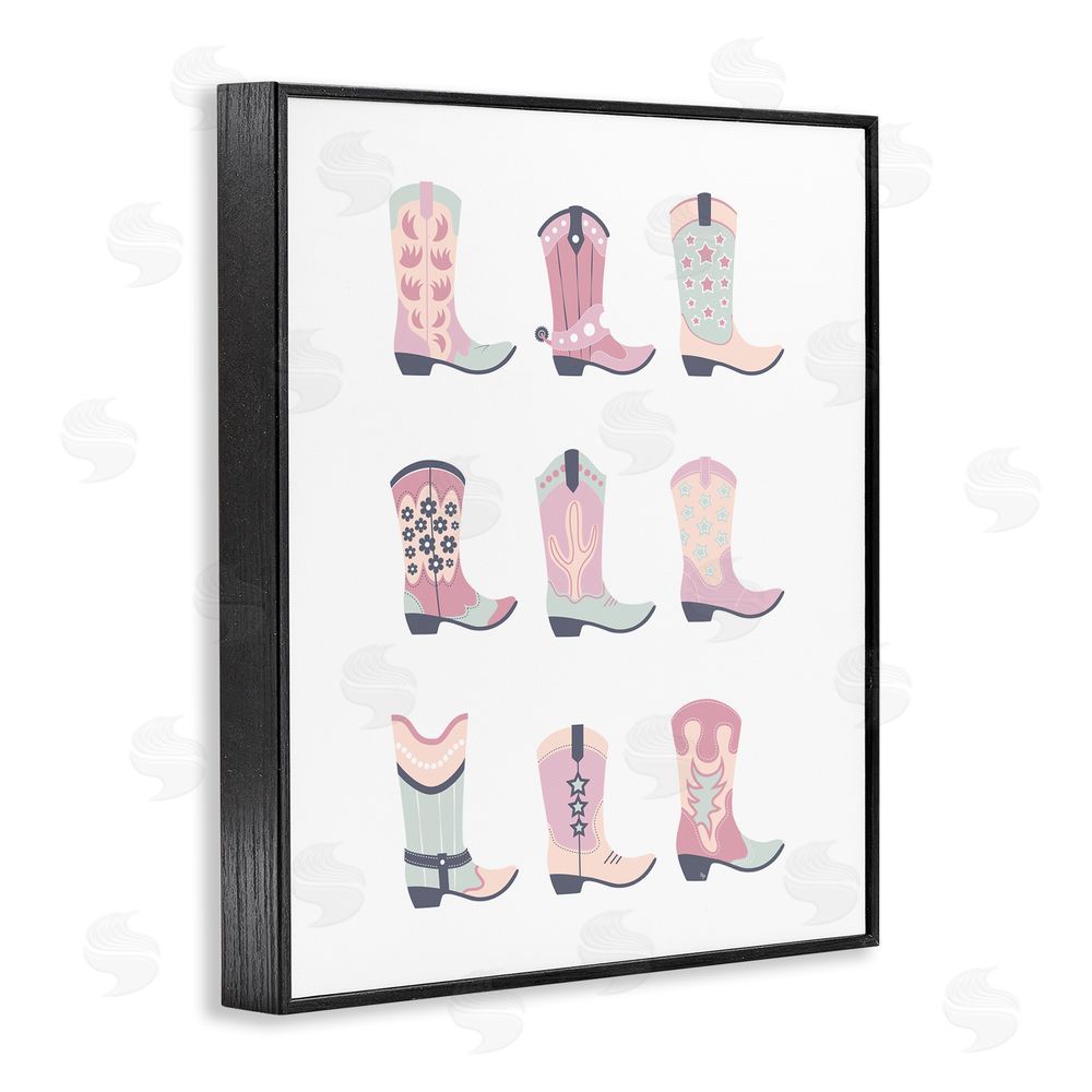Martina Pavlova Various Pastel Cowgirl Boots Black Framed Giclee Wall Art Print