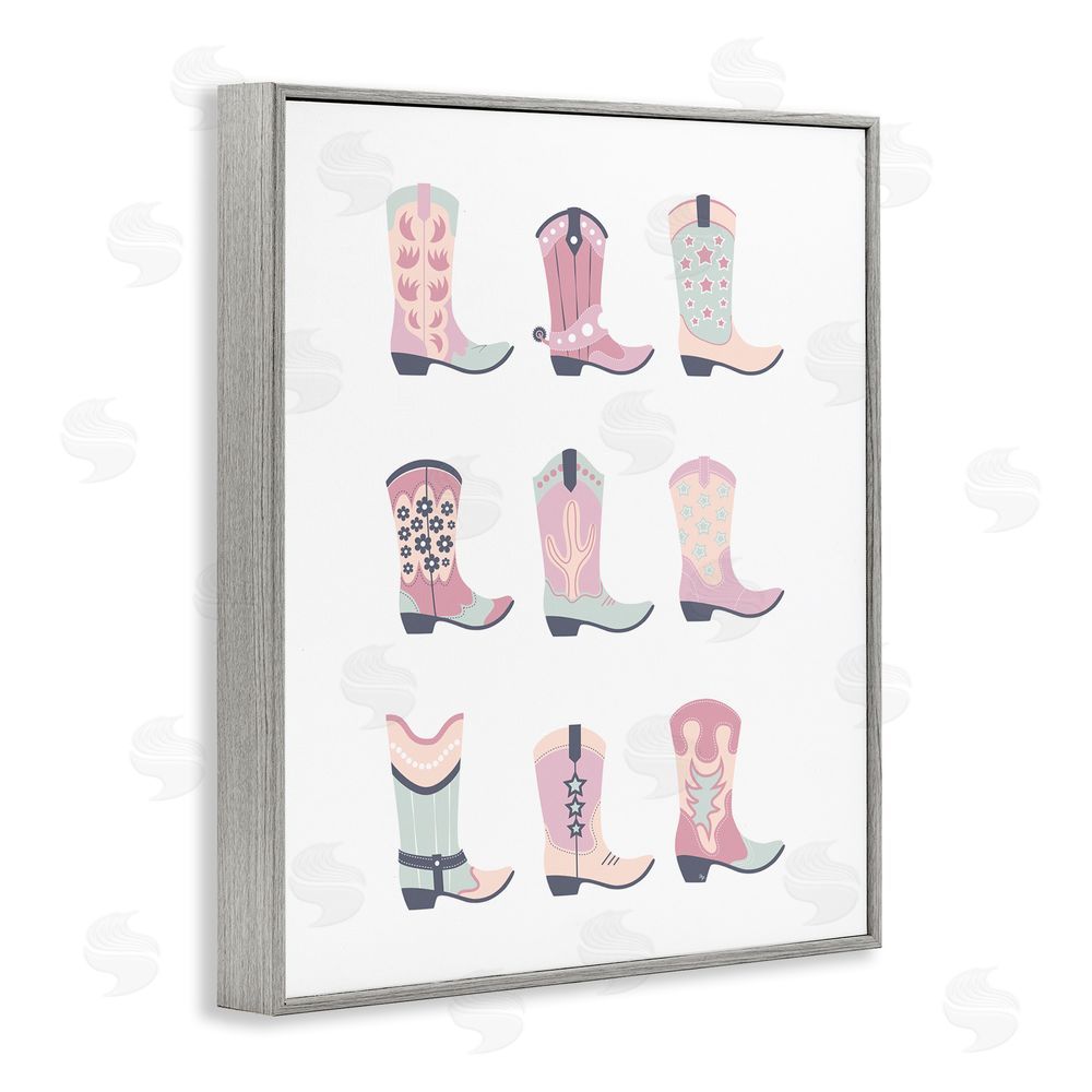 Martina Pavlova Various Pastel Cowgirl Boots Gray Framed Giclee Wall Art Print